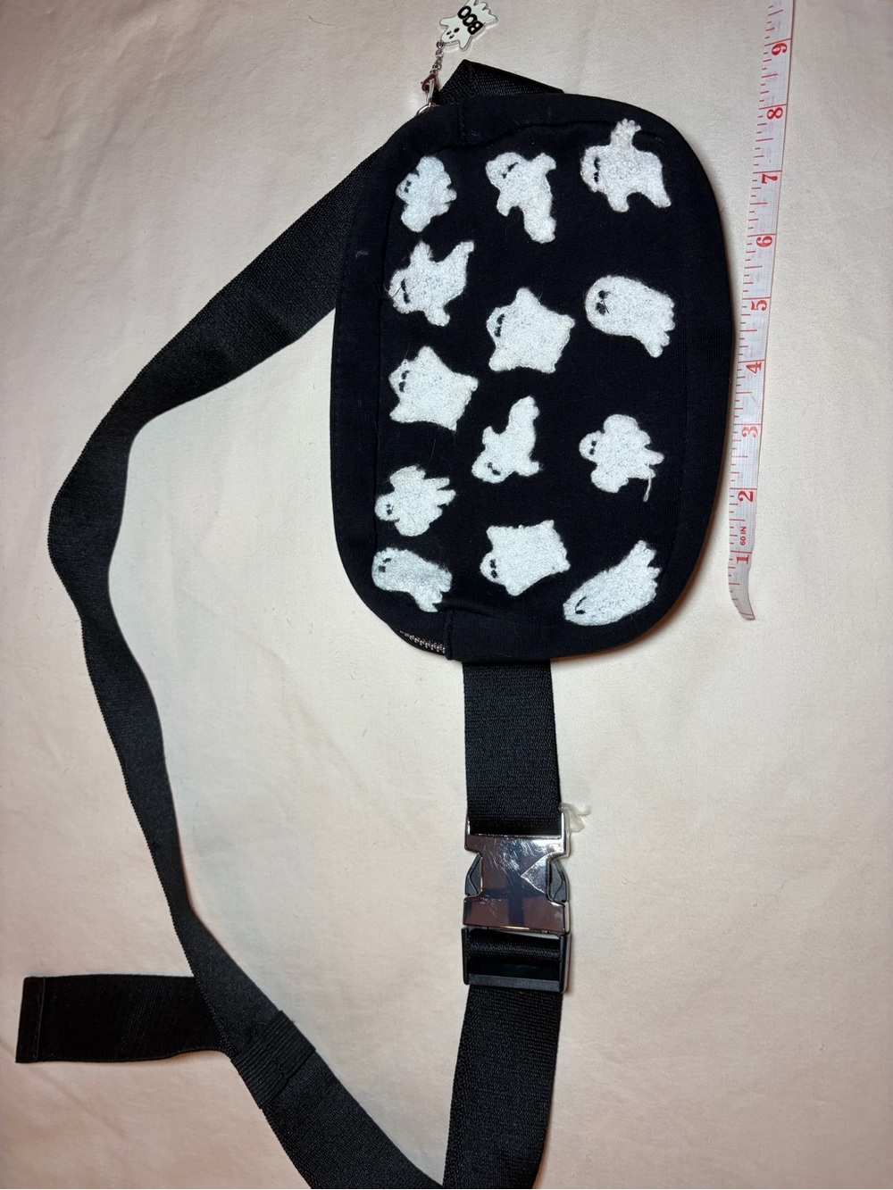 Spirit Halloween Black Sling Bag with White Ghost Motif